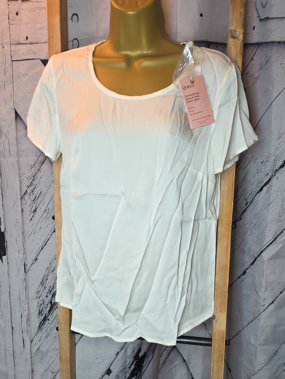 Quince Silk Tee, Ivory Keyhole Behind Neck Last One XS